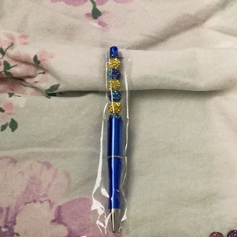 Stylish Blue Pen with Gold Beads